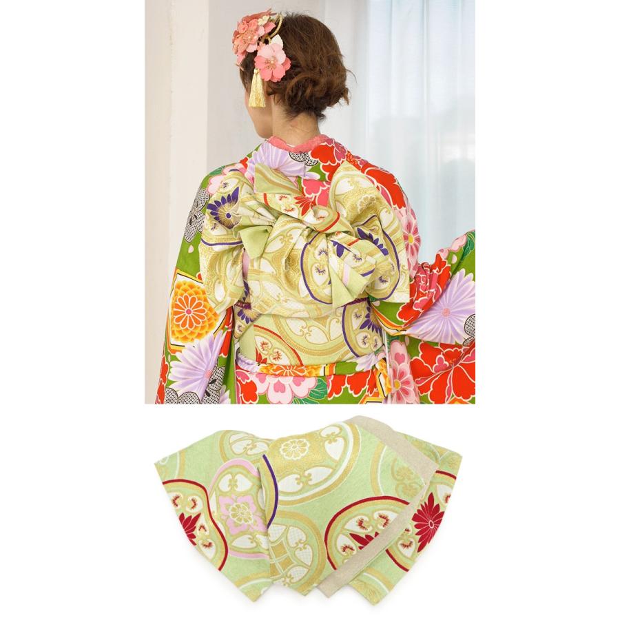 振袖 セット 未仕立て 仮絵羽 黄緑 イエローグリーン 牡丹 菊 亀甲 花
