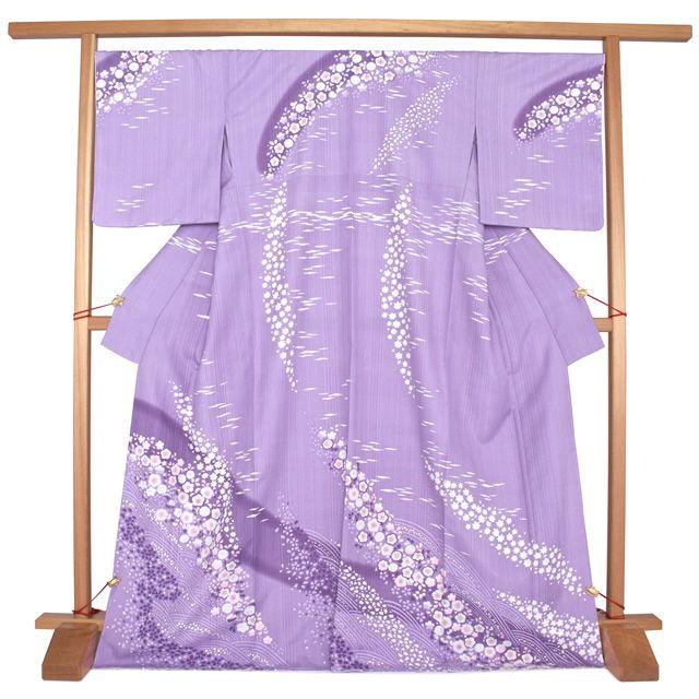 訪問着 袷 紫 桜色 絵羽文様 絵羽柄 辻が花 辻ヶ花 沙羅双樹 夏椿 藤