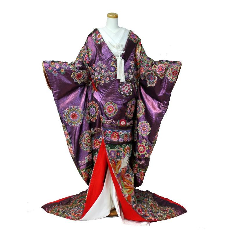 色打掛レンタル／おまかせフルセット／紫地 高級相良刺繍サラサ鳳凰文