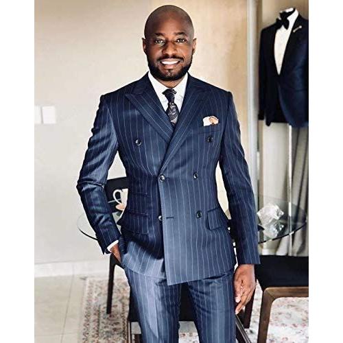 メンズ ストライプ ツーピース ピークラペルスーツ ダブルブレスト