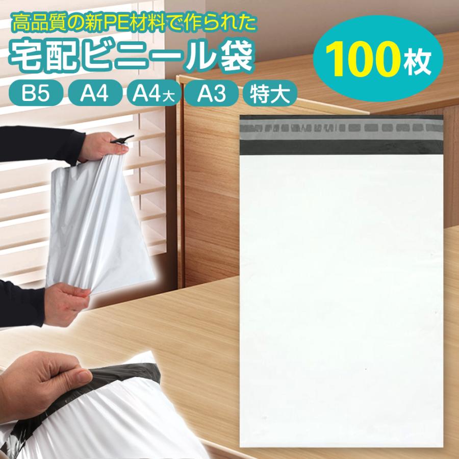 宅配ビニール袋 100枚 サイズ各種 A4 A3 B5 厚み60 80ミクロン 透け