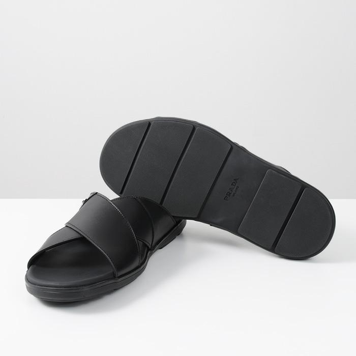 PRADA（プラダ） サンダル レザー クリスクロス スライドサンダル