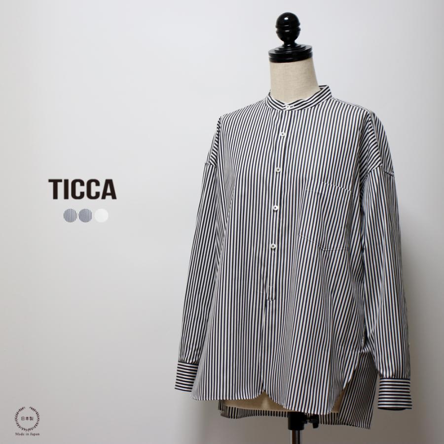 TICCA（ティッカ） ノーカラーシャツ tbca-102 ホワイト ブラック