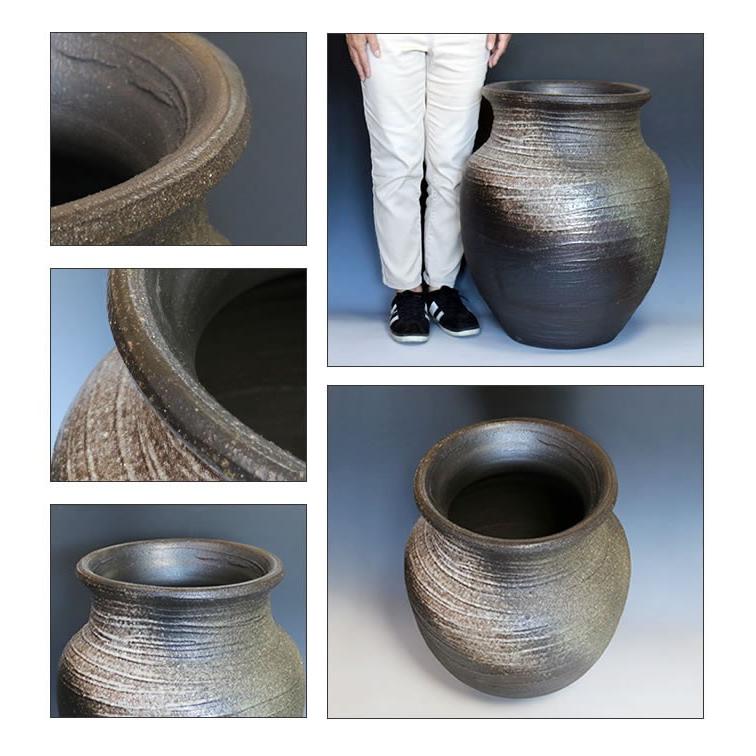 大壺 傘立て 花入れ 陶器 大型 おしゃれ 信楽焼 傘入れ 花瓶 モダン 黒
