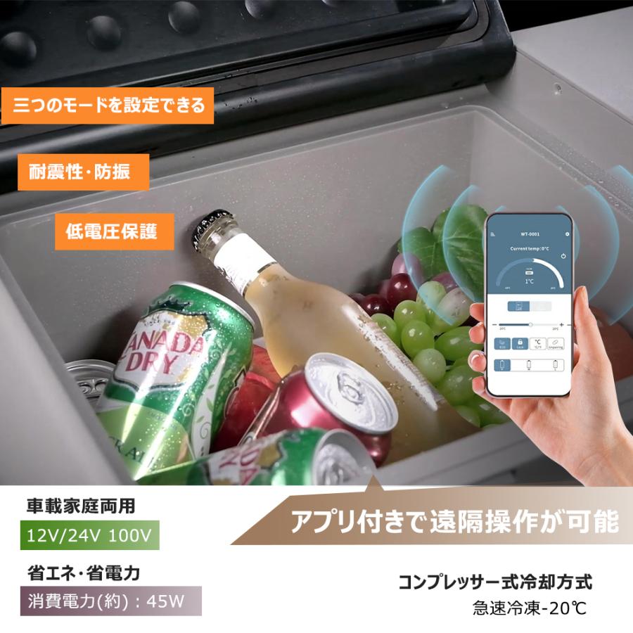 車載冷蔵庫 40L ポータブル冷蔵冷凍庫 AC/DC（ 12V / 24V ） 静音 -20