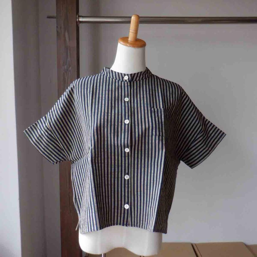 YAMMA ヤンマ 会津木綿スタンドカラーシャツ 半袖 縞 ASC-SH-SD 9