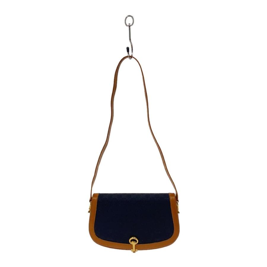 GUCCI◇オールドグッチ/ショルダーバッグ/キャンバス/レザー/NVY/GG