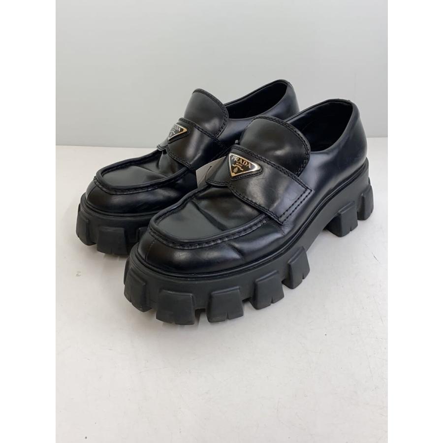 PRADA◇モノリス/ブラッシュドレザーローファー/厚底/US8.5/BLK/レザー