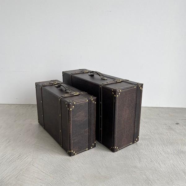 ラージ バックルボタン レザー トランクボックス トランクケース 2個