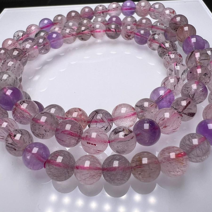 高品質 アメジスト スーパーセブン 4.5mm 3本巻きブレスレット 長連