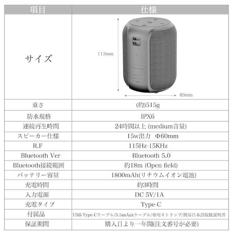 ブルートゥース スピーカー IPX6 防水スピーカー 24時間再生