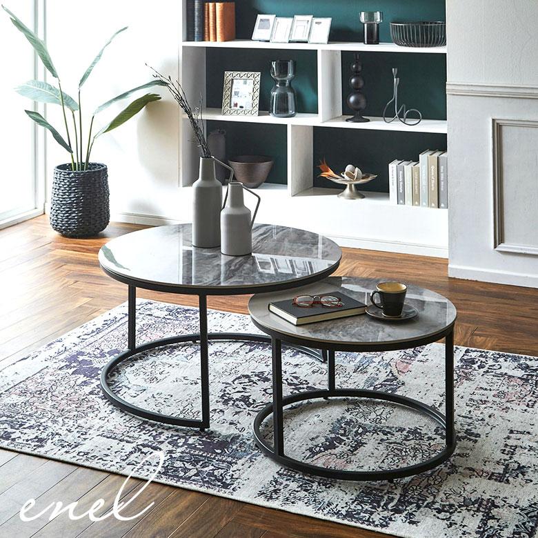 センターテーブル ネストテーブル セラミック 丸 円形 2個セット