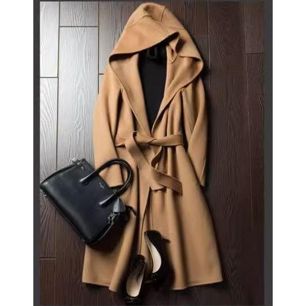 上品ロングコート フード付き ウール リバーコート ダブルフェイス