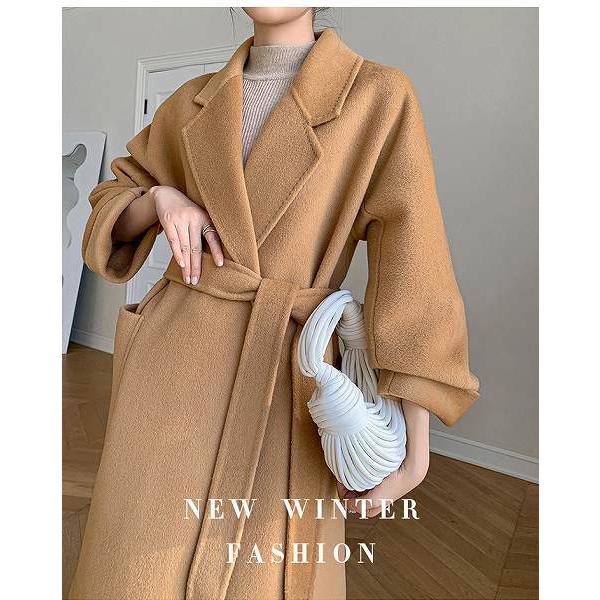 上品ロングコート ウール100% リバーコート ベージュ ダブルフェイス