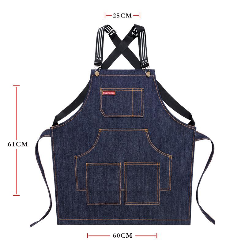 デニムエプロン 前掛け 胸当て 首掛け式 着脱簡単 美容師 作業用 料理