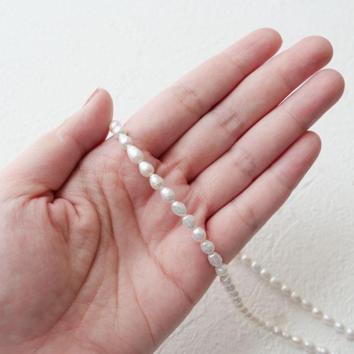 淡水パール ライス型 約5〜6mm】連売り ハンドメイド 真珠 バロック