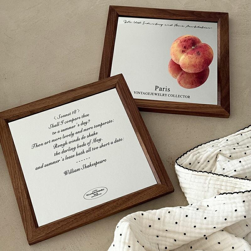 ウッドフレーム ガラスミラー 鏡 正方形 韓国インテリア おしゃれ 卓上