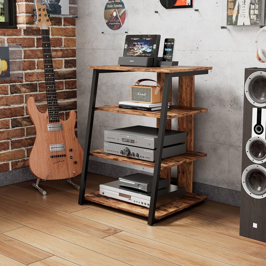 オーディオラック インテリア 台形 木目調仕上棚板 AV ラック スチール