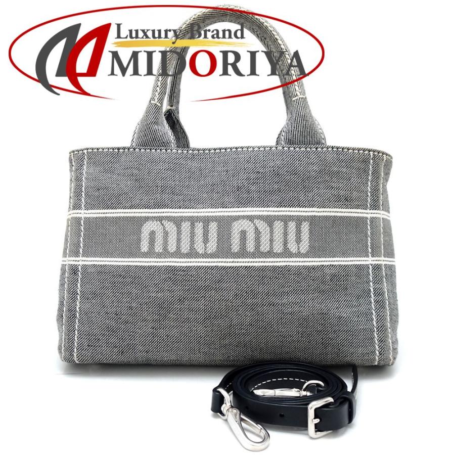 miu miu（ミュウミュウ） ジャガード ロゴ デニム ハンドバッグ 5BA219