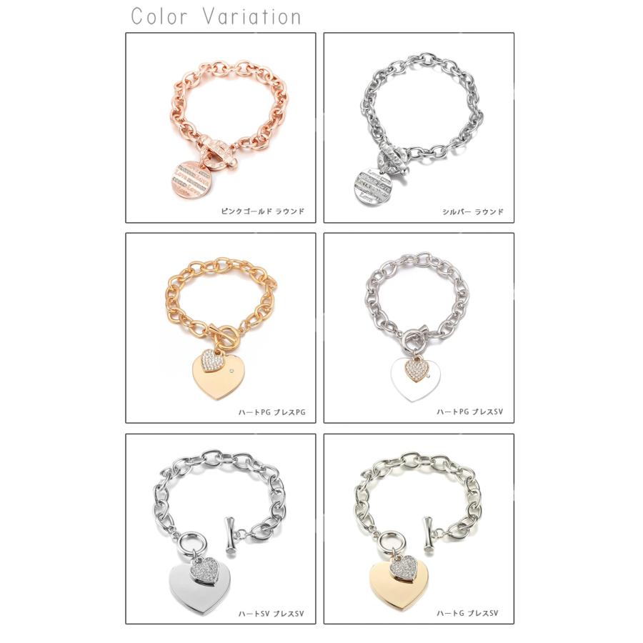 ブレスレット ラインストーン 鎖 ハート サークル ツヤ有り 太め