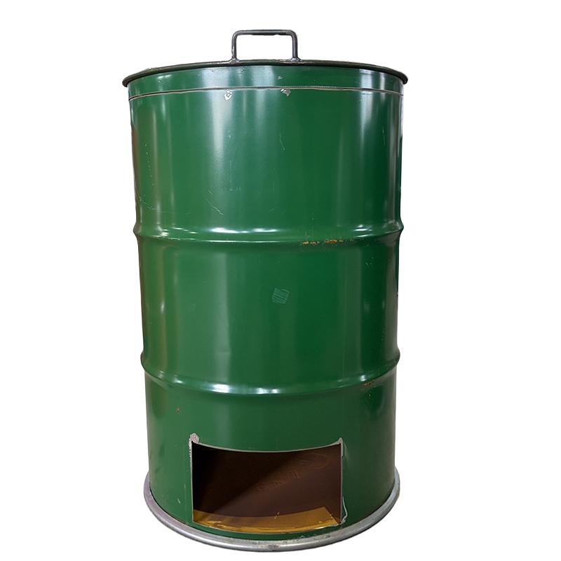 ドラム缶焼却炉 フタ付き 煙突なし カラー2色 シルバー グリーン 200L