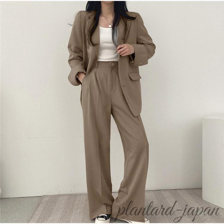 スーツ セットアップ パンツスーツ レディース ロングパンツ