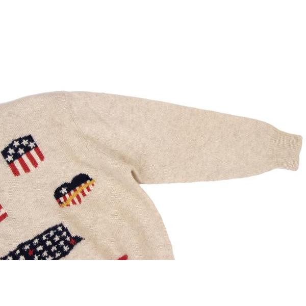 PAPAS（パパス） ウール星条旗織りニットセーター オフベージュ赤紺L位