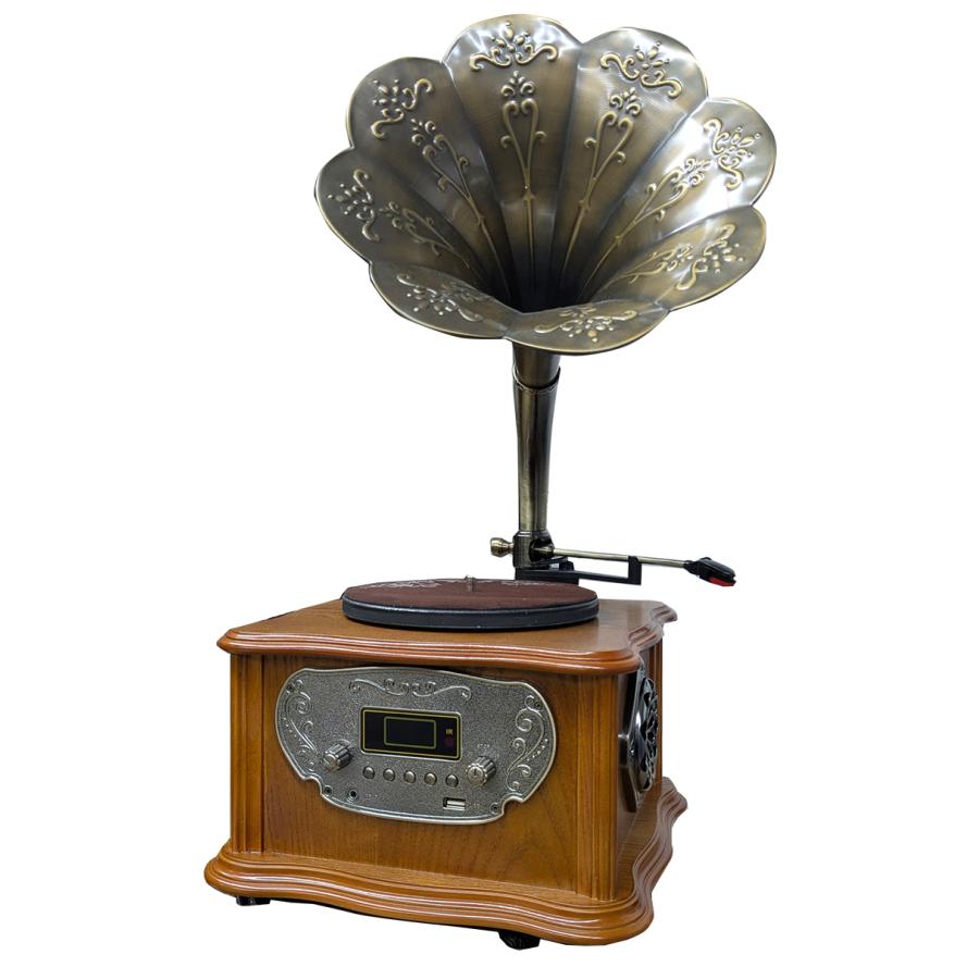 木製 蓄音機 蓄音機型 レコードプレーヤー BLUETOOTH機能搭載 USB再生