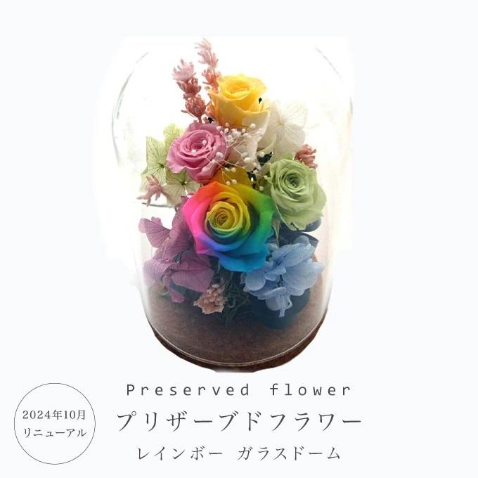 プリザーブドフラワー レインボー ガラスドーム 花 ギフト レインボー