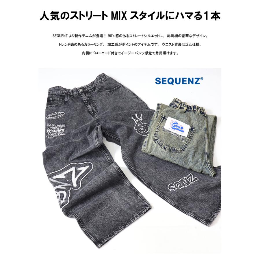 SEQUENZ シークエンズ 刺繍 ルーズデニムパンツ ジーンズ メンズ 送料