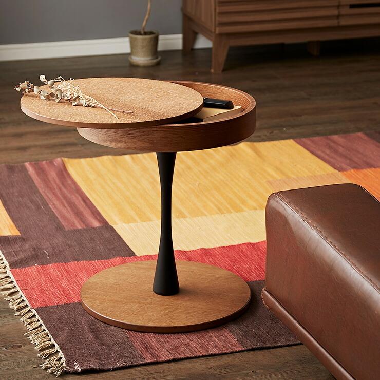 リコメン堂 オーク材使用 サイドテーブル 円形 直径40cm 木製 天板下