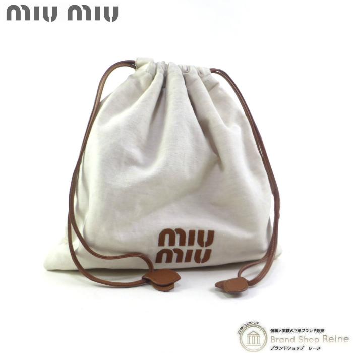 miu miu（ミュウミュウ） キャンバス×レザー 巾着 ポーチ ミニバッグ