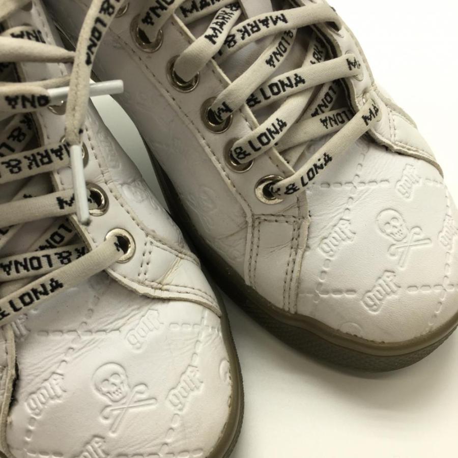 マークアンドロナ ゴルフシューズ 白×黒 スカル 地模様 レディース 23