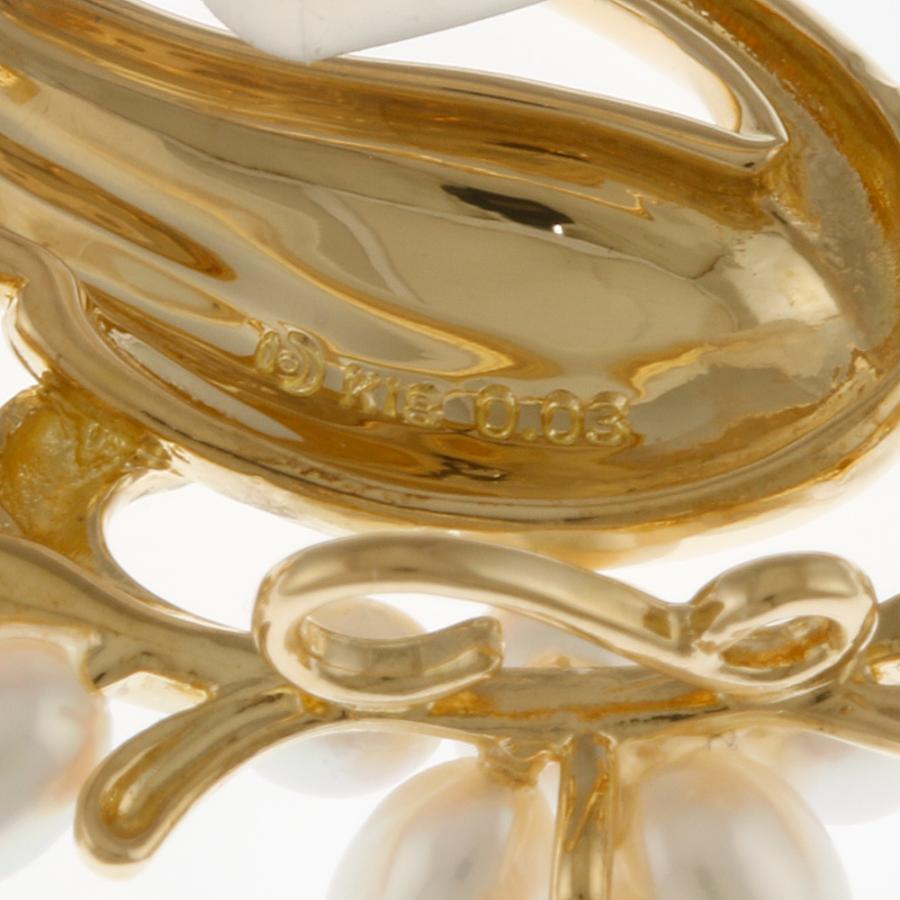 タサキ K18 ブローチ ダイヤモンド 0.03ct パール 白鳥 18金 K18