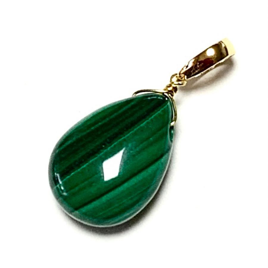 Rvaru】K18トップ マラカイト (M) 14×10mm ドロップ ペンダントトップ