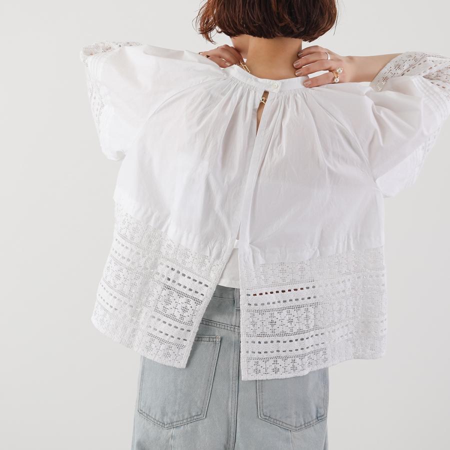 sara mallika（サラ マリカ） ブラウス Cotton Border Gather Lace Top