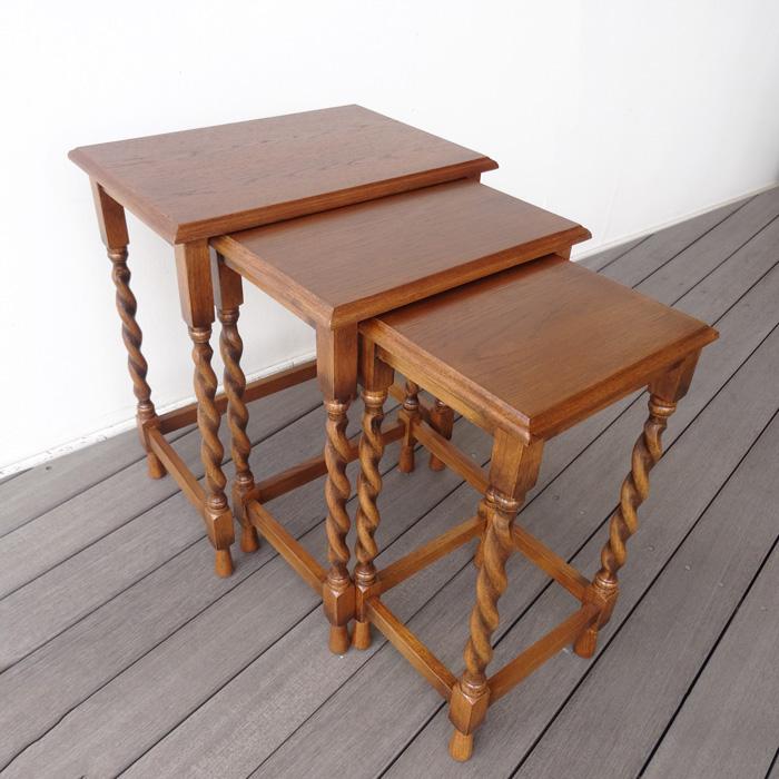 ネストテーブル3点セット サイドテーブル オーク無垢 ツイスト脚