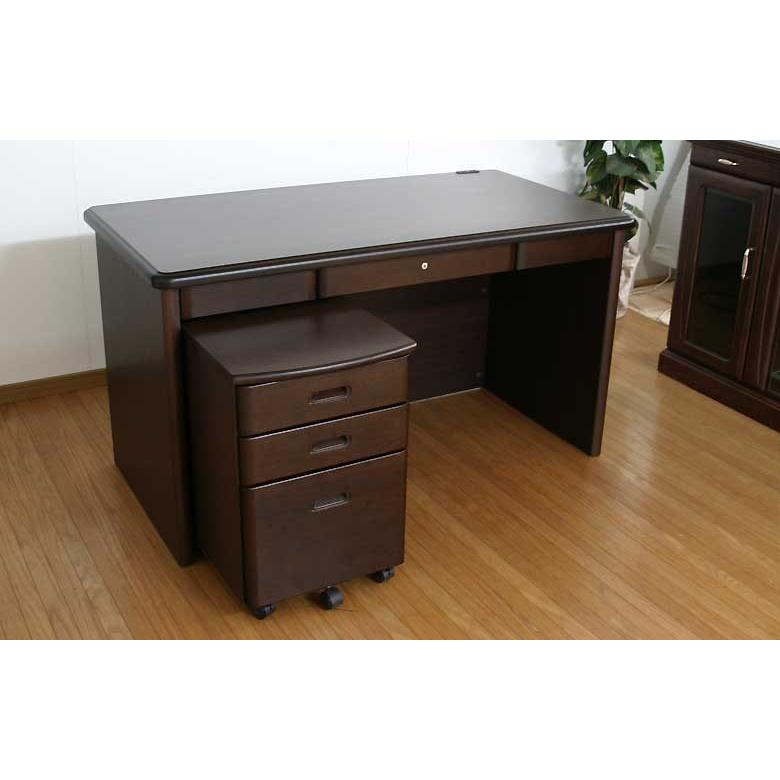 135 高級書斎机 デスク ダークブラウン trn 片袖机 ワゴン付き 社長机