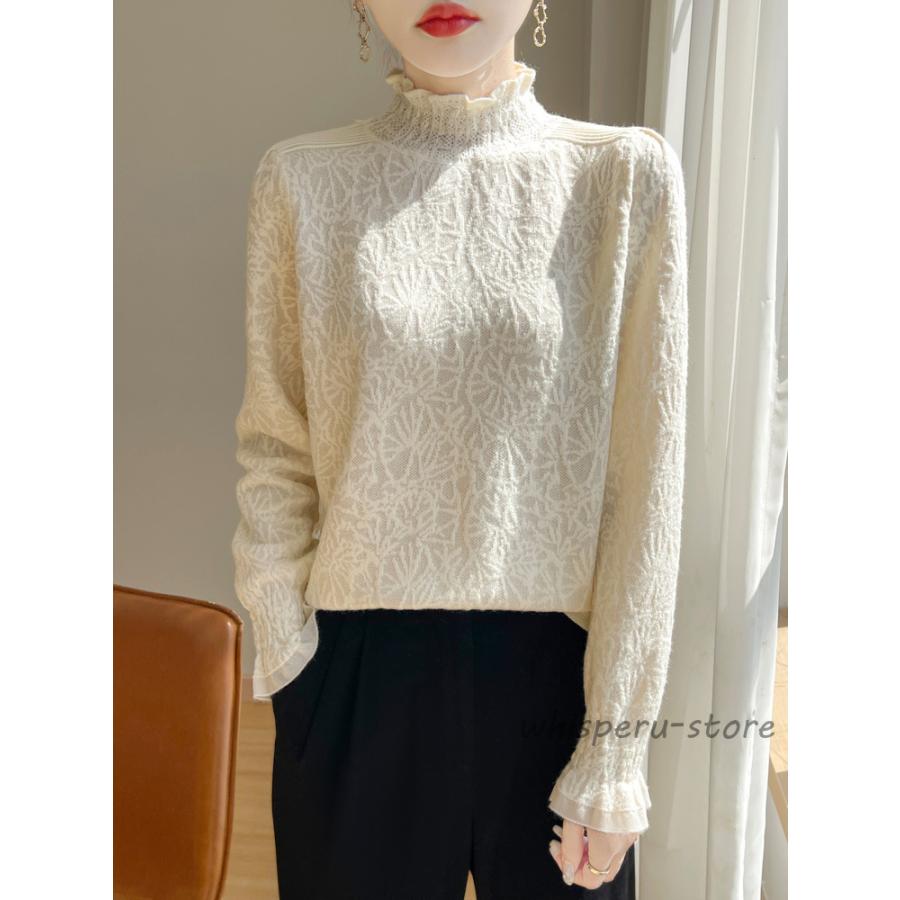 ブラウス レディース シャツ レースブラウス 長袖 おしゃれ 立ち襟