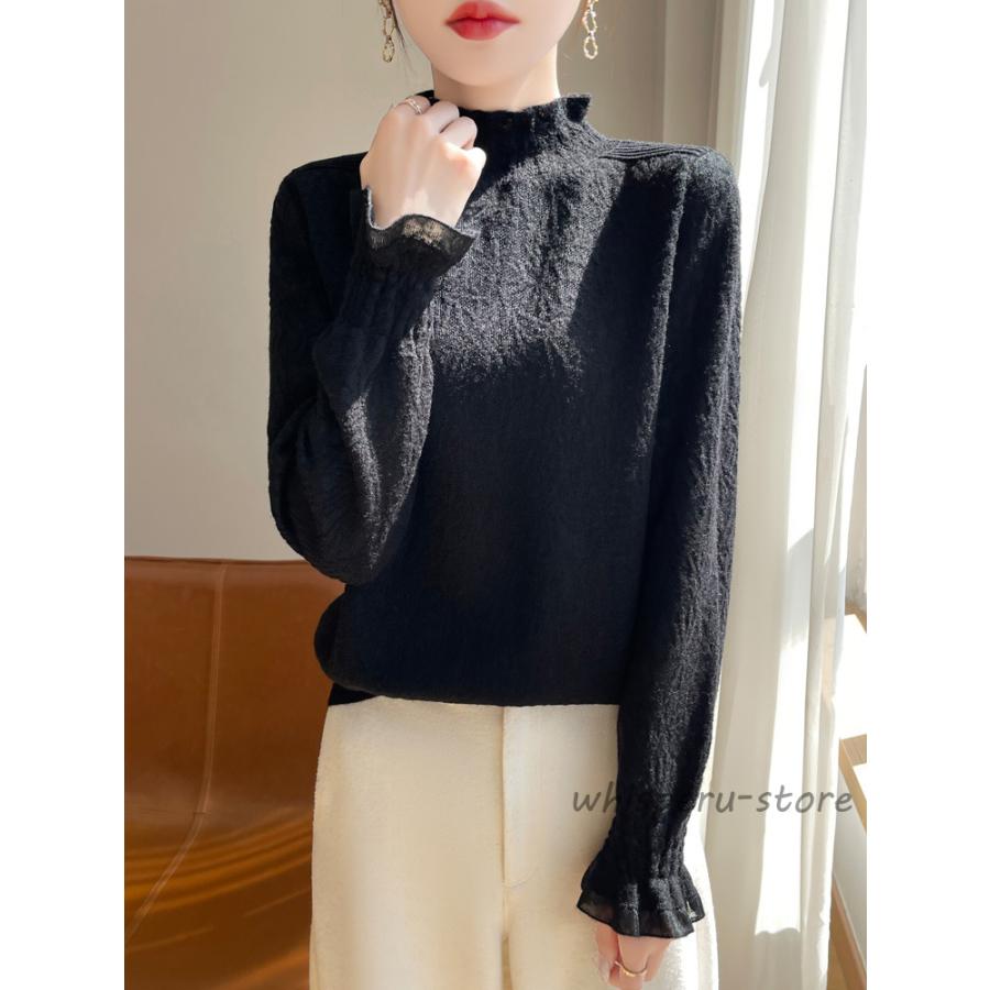 ブラウス レディース シャツ レースブラウス 長袖 おしゃれ 立ち襟