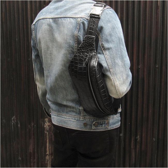 クロコダイル ボディバッグ スリング ショルダーバッグ 斜め掛け