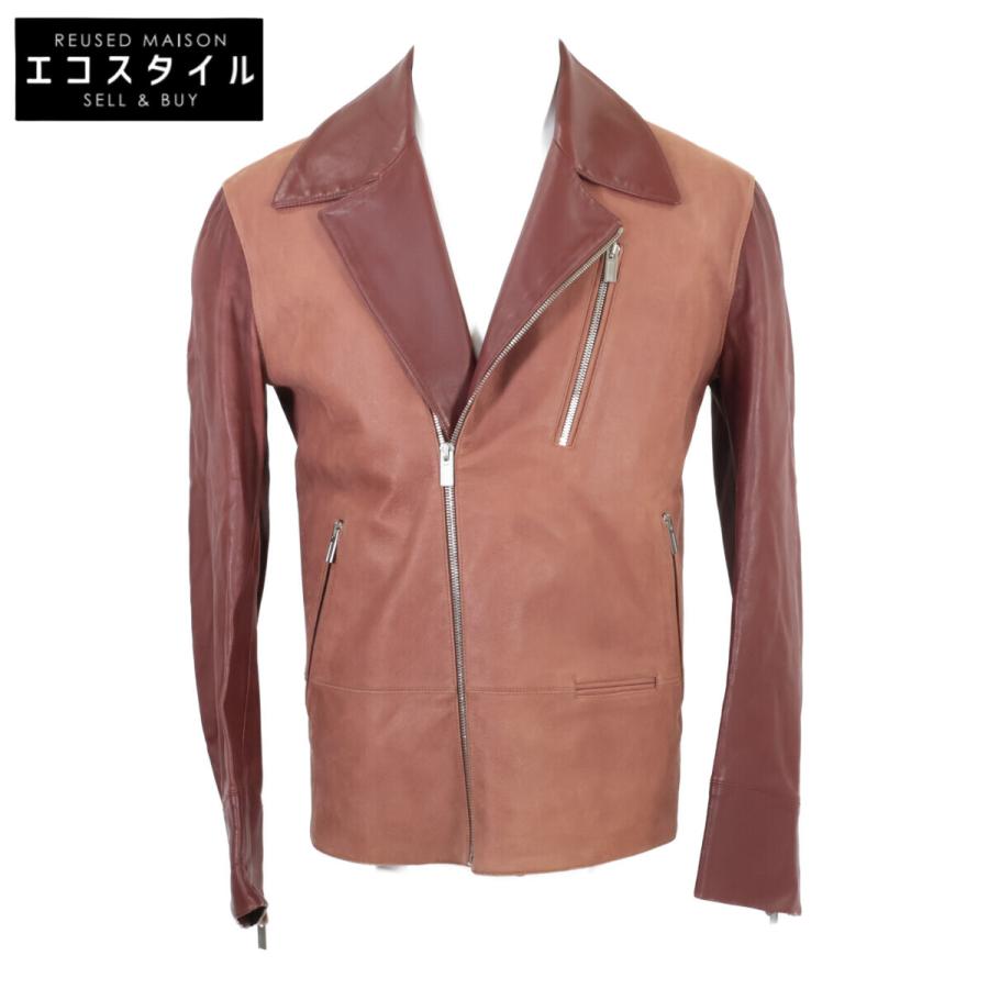 HERMES エルメス ラムレザー ライダース ジャケット 46 レッドブラウン