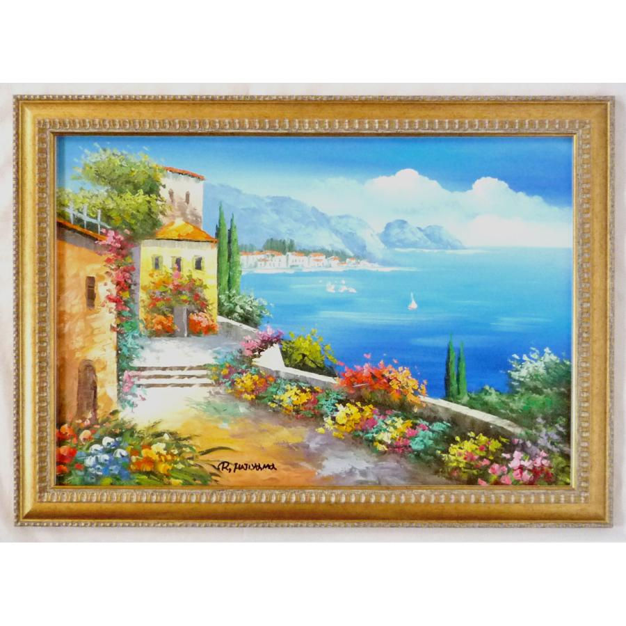 風景画 油彩画 木製フレーム 約50x40cm 風景画 油彩画 木製フレーム