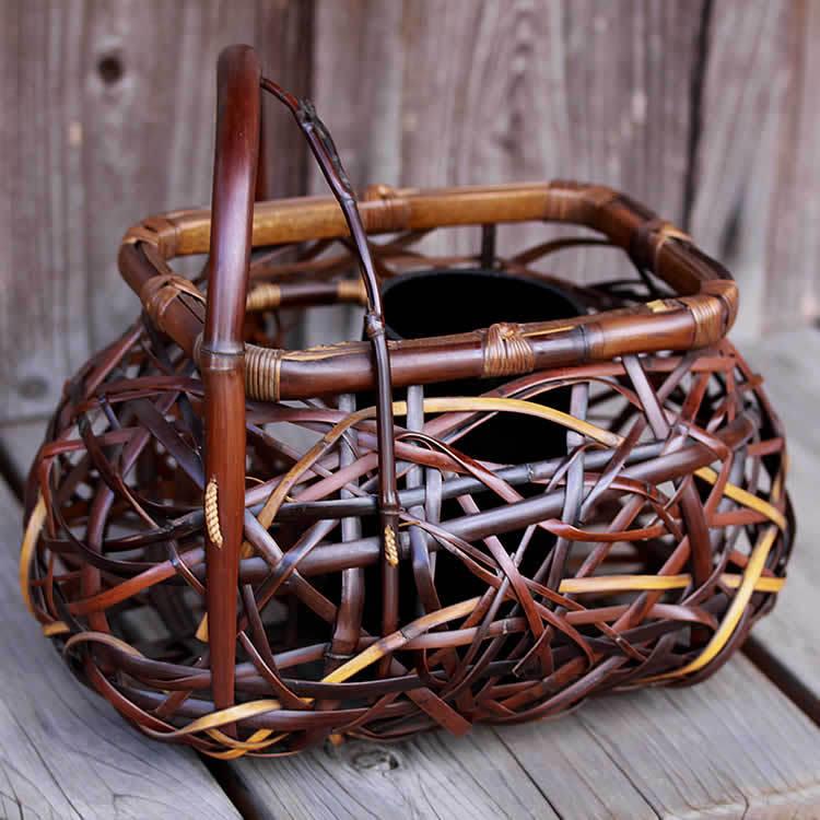 渡辺竹清作 鳳尾竹乱れ編み花籠（Japanese bamboo art by Chikusei