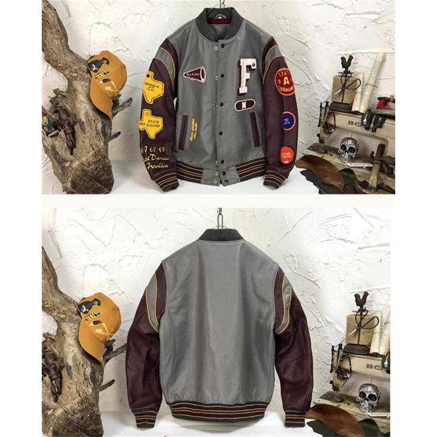 レザースタジャン 本革 スタジアムジャンパー スタジアムジャケット 革