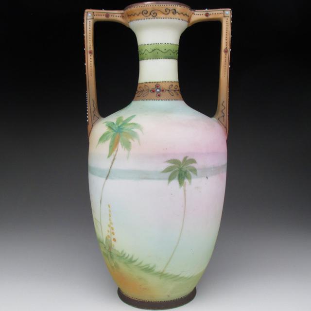 ノリタケ オールドノリタケ 盛り上げエジプト風景絵 花瓶 23cm