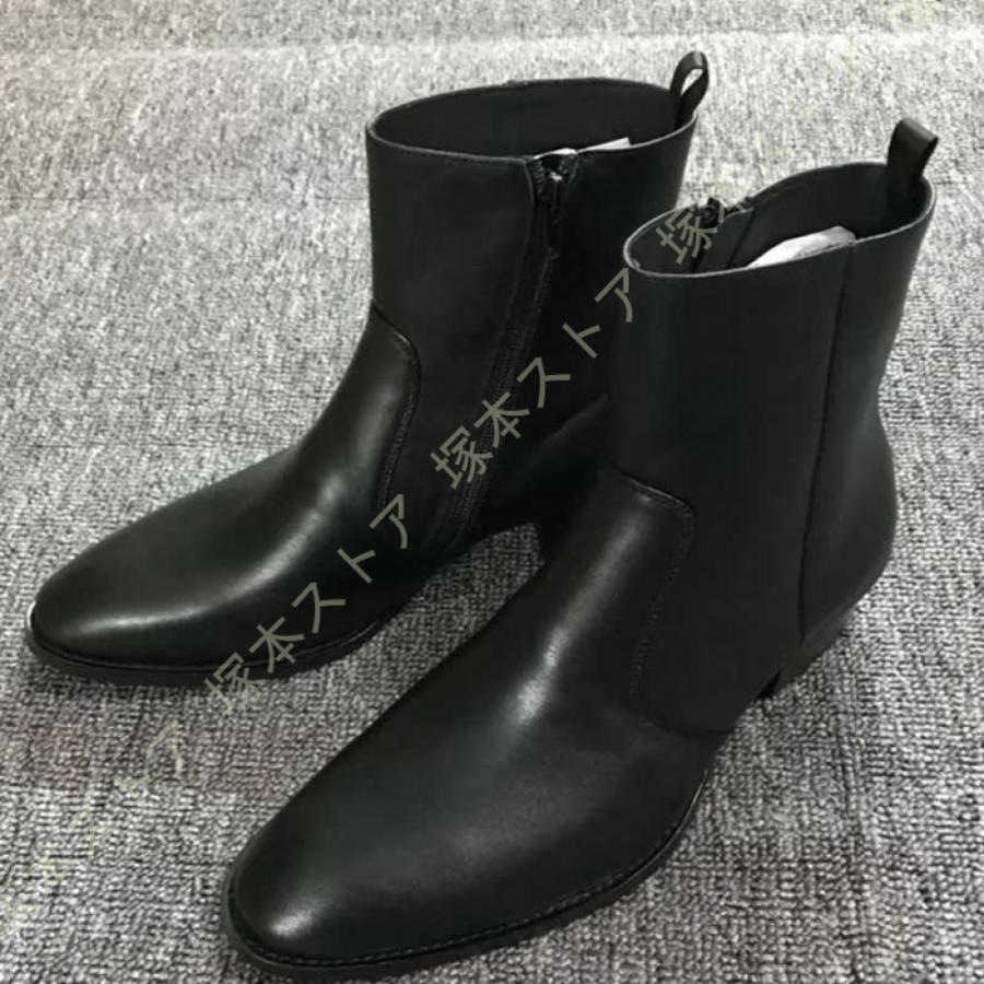 ヒールブーツ メンズブーツ ショートブーツ サイドジップ メンズ 本革