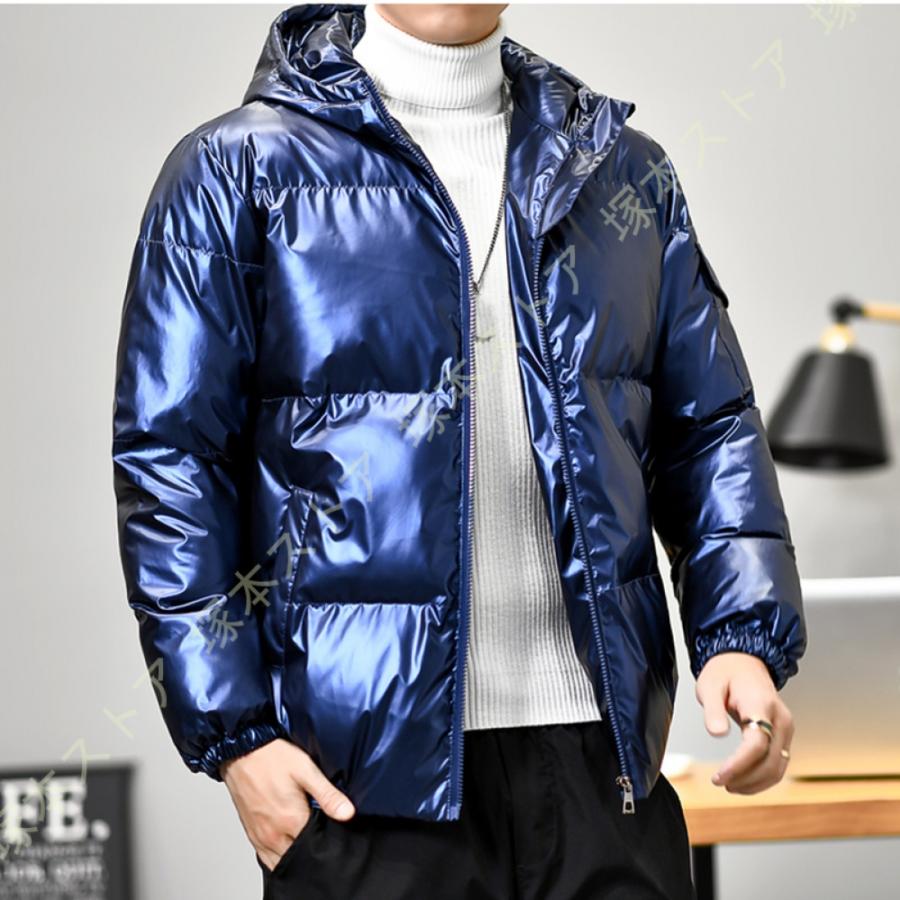 ダウンジャケット メンズ 冬服 エナメル 光沢 中綿入り モーズコート