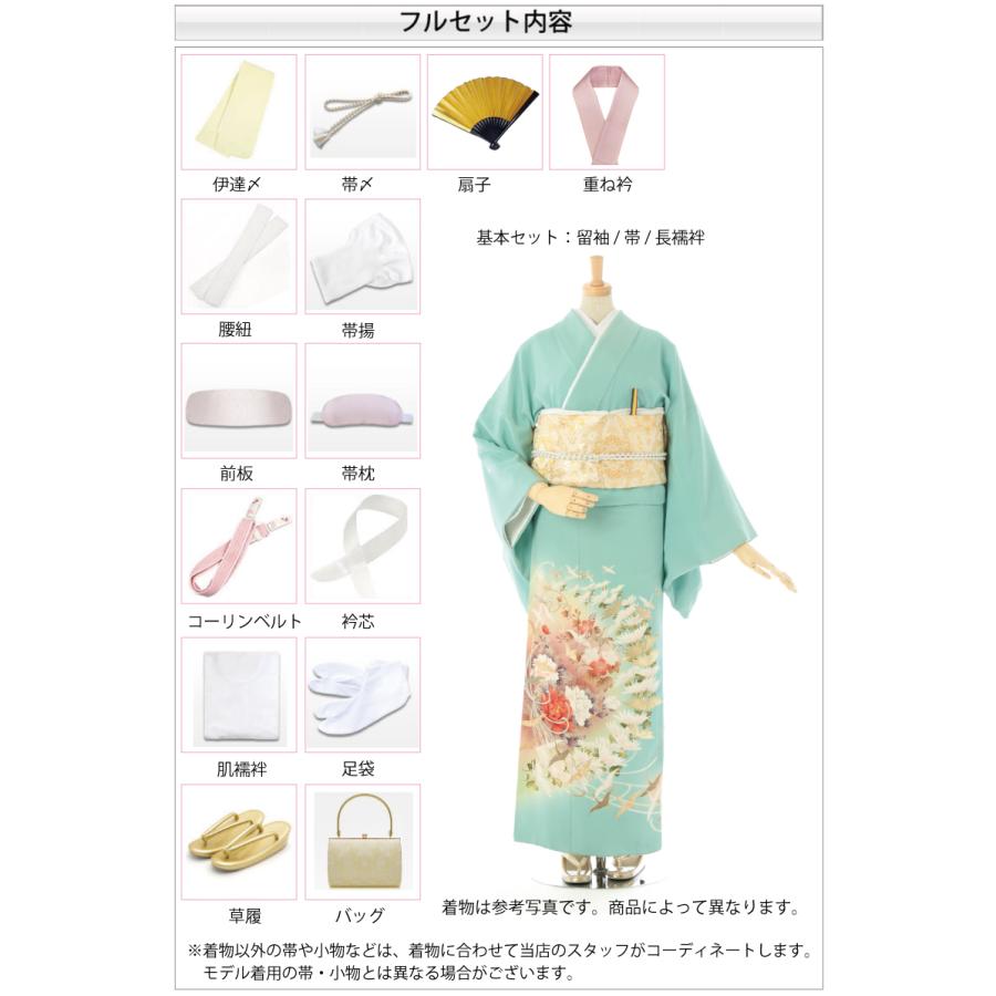 レンタル フルセット 夏用 単衣 訪問着 HEHO-MI067 白緑色 汕頭刺繍