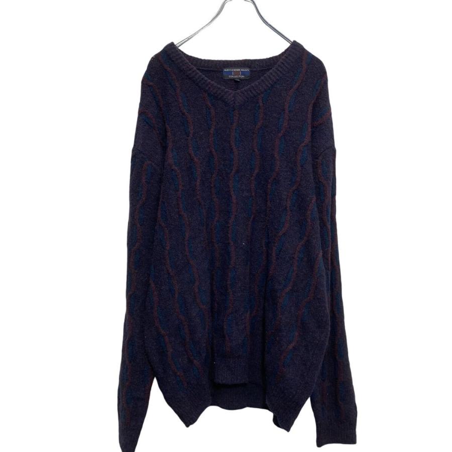 ALEXANDER JULIAN ウール混紡 ニット セーター L ブラウン ネイビー V